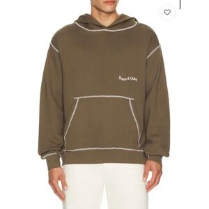 Museum of Peace & Quiet Mens Contrast Stitch Hoodie Olive Brown Medium NWT